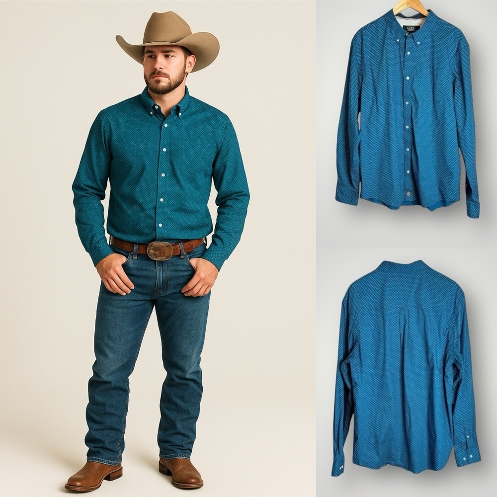 Cody James | Core Geometric Button Down Shirt Long Sleeve Western EUC